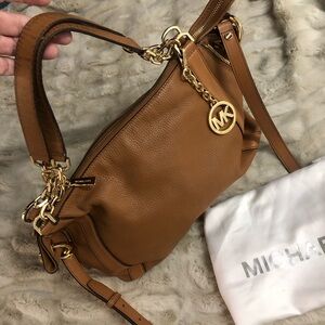 Large Michael Kors “Stanthorpe” Satchel with Golden Chains & Zipper Sides
